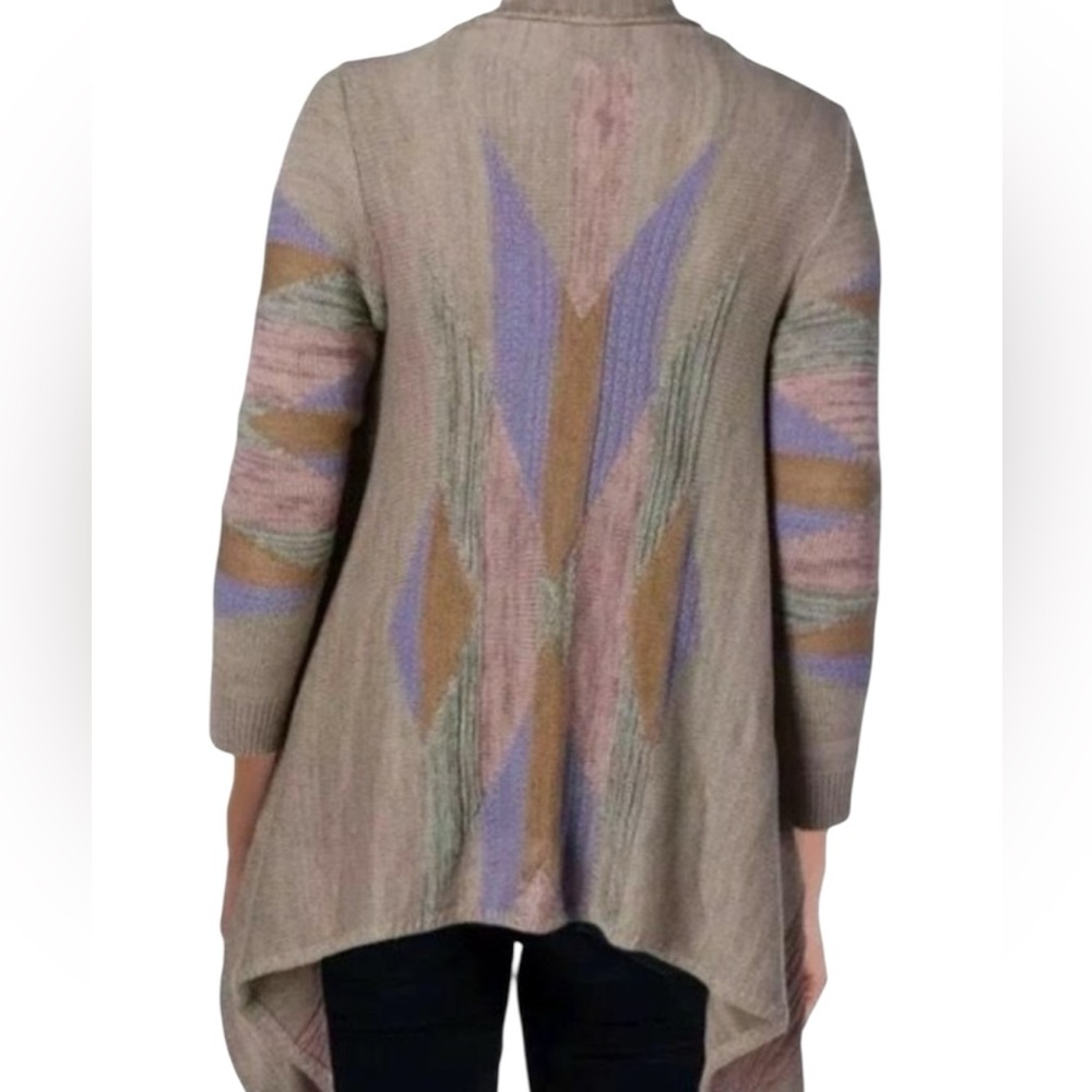 Lauren Ralph Lauren Taupe Aztec Tribal Print Waterfall Draped Cardigan Wmns L/XL